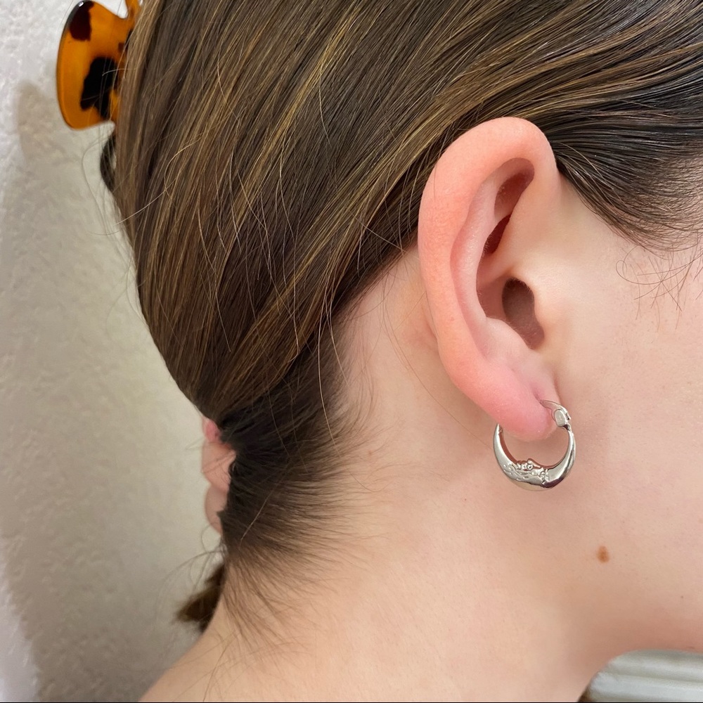 Golden Crescent Moon Hoop Earrings - Picture 10 of 12